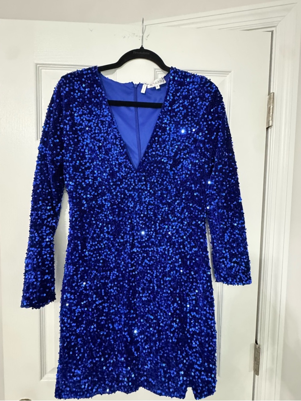 Electric Blue Sequin Long-Sleeve V-Neck Dress
